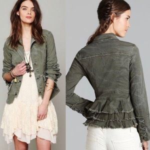 Free People Distressed Ruffle Back Twill Jacket